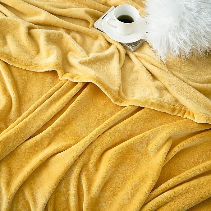 Hansleep Fleece Yellow Throw Blanket, Super Soft Flannel Fuzzy Plush Cozy Blanket for All Seasons, Yellow, Throw 50x60 Inches
