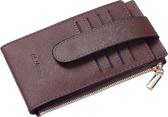 Chelmon Womens Wallet Slim RFID Blocking Bifold Multi Card Case Wallet with Zipper Pocket (Deep Brown)