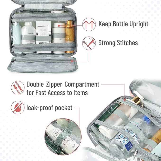 Ms. Pen- Travel Toiletry Bag Organizers, Baby Pink, Makeup Travel Bag for Toiletries with Hanging Hook, Water-Resistant