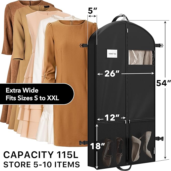 Simple Houseware 54'' Travel Garment Bag with Pockets for Suits, Dresses, Coats, Tuxedos, Heavy Duty 300D Polyester