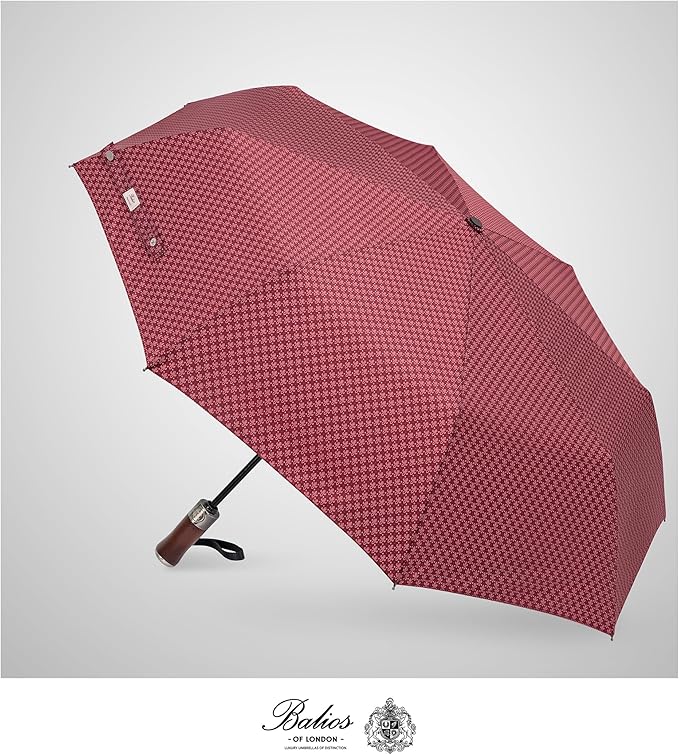 Balios (Designed in UK) Travel Umbrella Luxurious Golden Hardwood Handle Auto Open & Close Windproof Frame Single Canopy Automatic Folding Umbrella Men's & Ladies