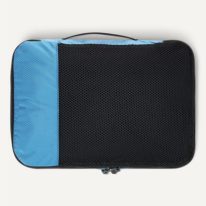 Amazon Essentials 4-Piece Packing Cubes Travel Accessories Set, Luggage Organizer with Double Zipper, Mesh Top, Space-Saving, Medium, Sky Blue (Previously Amazon Basics)