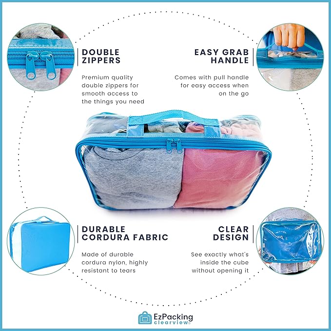 Large Clear Travel Packing Cube/See-Through PVC Organizer for Suitcase/Multipurpose Pouch w/Handle/Dress Shirts, Pants, Cashmere, Sweaters & Seasonal Linen Storage Protection (Pink)