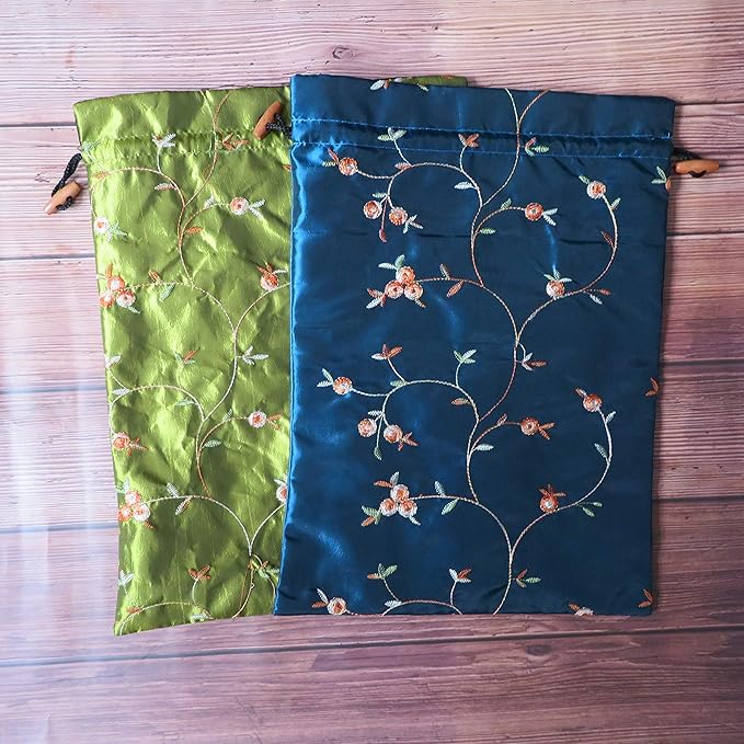 4pcs Embroidered Silk Flower Design Jacquard Travel Bag, Lingerie Bags Underwear Bags Laundry Bags Shoe Bags for Travel Storage for Men Women Washable Cloth Shoe Bags