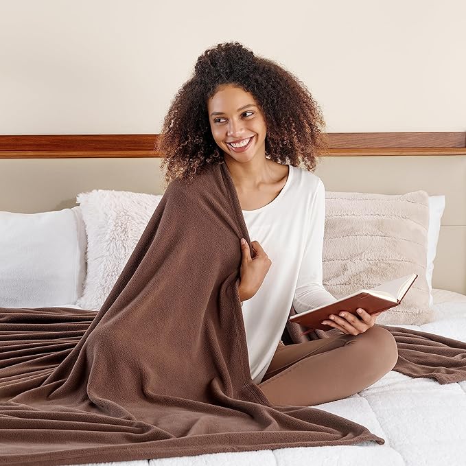 Berkshire Blanket Microfleece Queen Size Bed Blanket Taupe, Lightweight Soft Breathable Plush Micro Fleece Blanket for Bed Couch Sofa, 90x90 Inches