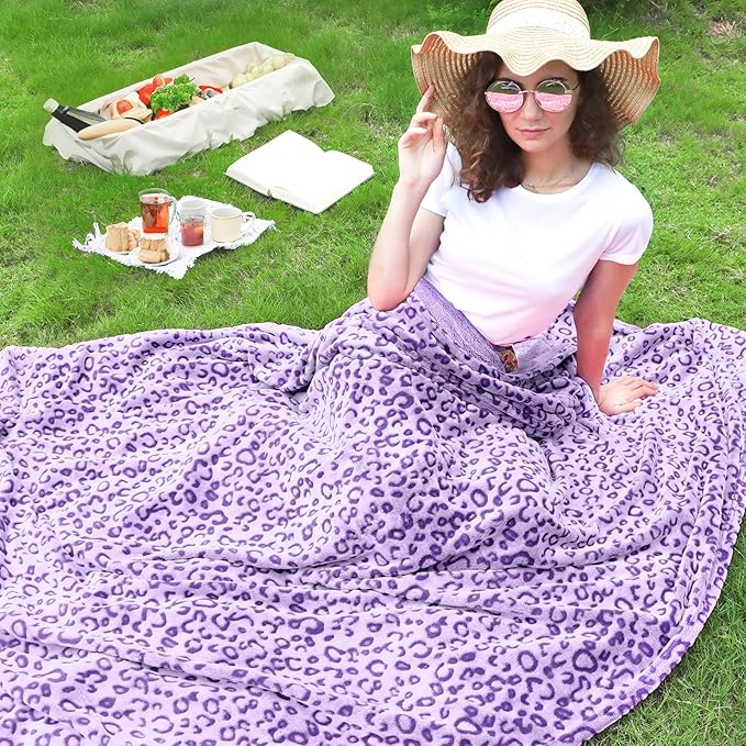 Purple Leopard Print Throw Blanket for Women, Soft Warm Cheetah Blanket, Cozy Fleece Throw for Bed Sofa Couch, Home Decor Living Room Bedroom Decor, Mothers Day Birthday Gifts for Mom Grandma, 50"x60"