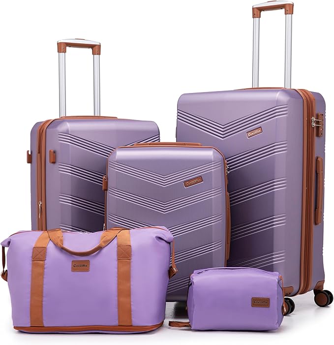 Expandable Luggage Sets 5 Piece, Hard Case Suitcase Set with Spinner Wheels,22x14x9 Airline Approved Carry on,Lightweight Durable Suitcase with TSA Lock (Purple)