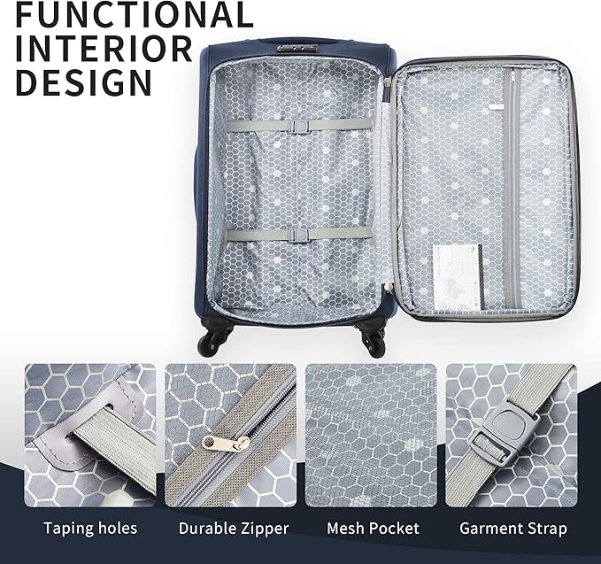 Merax Softside Luggage Set, Travel Suitcase Expandable Lightweight, 3 Piece Luggage Sets with Spinner Wheels 22" 26" 30" Suitcase with TSA Lock (Deep Blue)