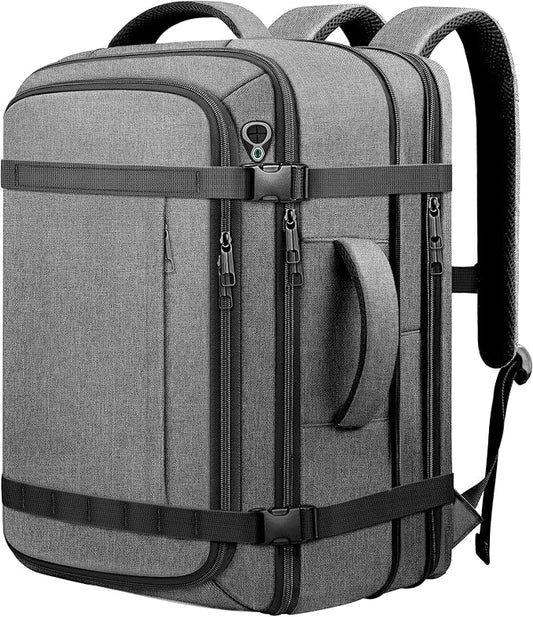 Comfort Travel Backpack with LifetimeWarranty,Expandable Carry on Backpack 1-5 Days with USB Cable Port,Fits 17.3" Laptop Notebook,Water Resistant Backpack Flight Approved Hiking,College Travel,Grey