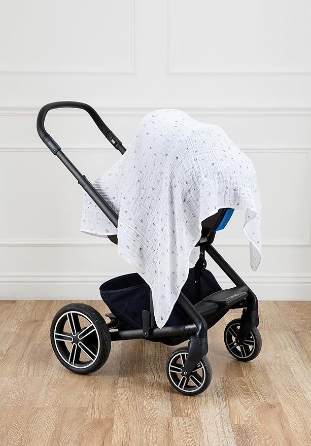 American Baby Company 100% Cotton Muslin Swaddle Blanket (47" x 47"), Soft, Breathable & Lightweight, Gray Stars/Moon, for Boys and Girls, Perfect for Swaddling, Travel and Gifting