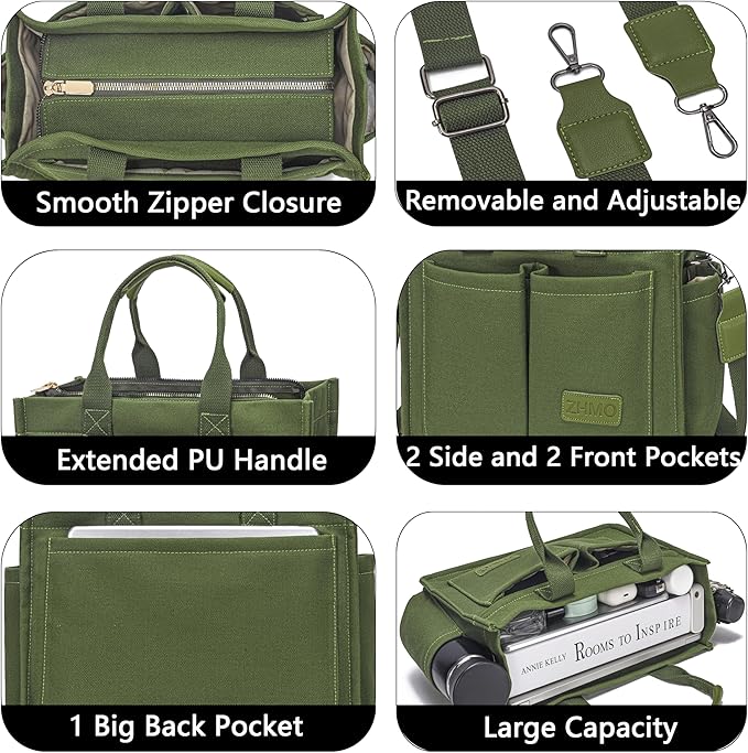 ZHMO Canvas Tote Bag for Women,Women's Bags Crossbody Bags Work Laptop Tote Bag Large Handbags Purse for Travel Nurse Teacher