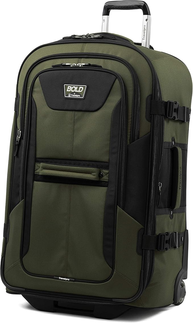 Travelpro Unisex-Adult Bold Softside Expandable Rollaboard Upright Luggage, Olive/Black, Checked-Large 28-Inch