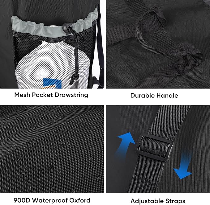 BALEINE 2PK 150L Laundry Bag Backpack, 900D Oxford Fabric Large Travel Laundry Bags with Shoulder Straps and 2 Mesh Pockets for College Dorm, Apartment, Laundromat (Black, 150L)