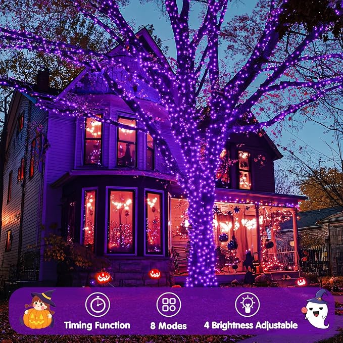 JMEXSUSS 400 LED Purple Halloween Lights Outdoor, Purple String Lights | 132 Ft Purple Christmas Tree Lights Indoor for Garden Patio Party Bedroom Christmas Decor, Plug in with Remote, 8 Modes