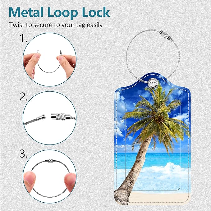Luggage Tags for Suitcases, 4 Pack Cute PU Leather Suitcase Tag Identifiers TSA Approved with Stainless Steel Loop and Address Card for Baggage Tag for Cruise Airport Travel Essentials by Chelmon