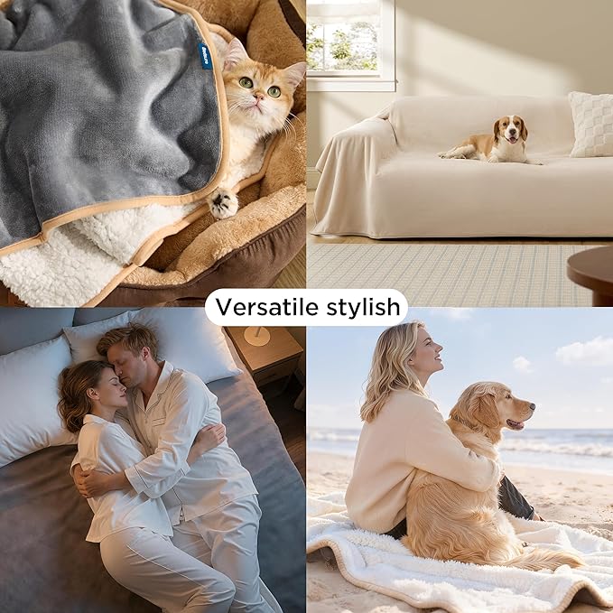 Bedsure Waterproof Dog Blankets for Extra Large Dogs - XL Cat Blanket Washable for Couch Protection, Sherpa Fleece Puppy Blanket, Soft Plush Reversible Throw Furniture Protector, 50x60, Grey