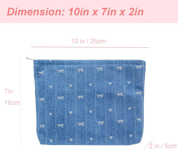 PAZIMIIK Makeup Bag Large Cotton Zipper Pouch for Purse Travel Canvas Make Up Organizer for Women Cosmetic,Jean Blue