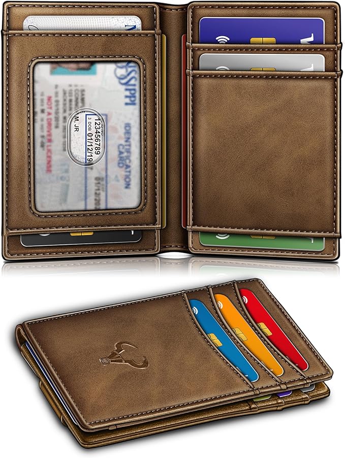 BULLIANT Magnetic Closure Slim Wallet-Genuine Leather Front Pocket Wallet for Men,RFID Blocking,Holds 12 Cards and Money Clip
