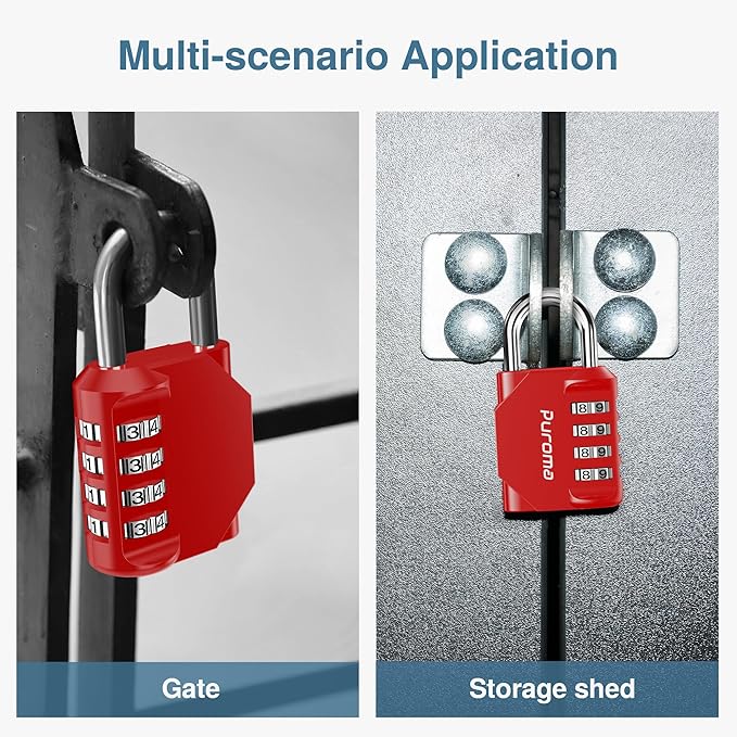 Puroma 2 Pack Combination Lock for Locker 4 Digit Outdoor Waterproof Padlock for School, Gym, Sports, Fence, Toolbox, Gate, Case, Outdoor, Hasp Storage, Cabinets (Red & Black)