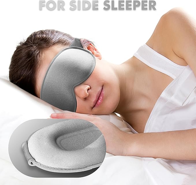 Sleep Eye Mask for Men Women, Sleeping Mask for Side Sleeper, Travel Blackout Night Blindfold Eye Shade Cover with Adjustable Strap (Grey-Side Sleeper)