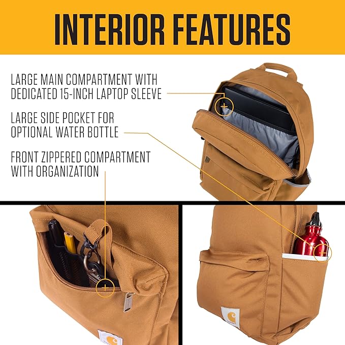 Carhartt 21L Classic Laptop Backpack, Water-Resistant Pack W/ 15" Laptop Sleeve and Organizational Compartments, Chalk