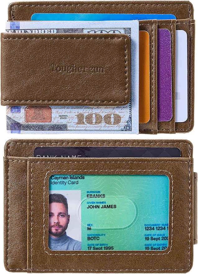 Toughergun Slim Wallet for Men RFID Blocking Money Clip, Minimalist Front Pocket Credit Card Holder, Magnetic Thin Mens Wallets with ID Window