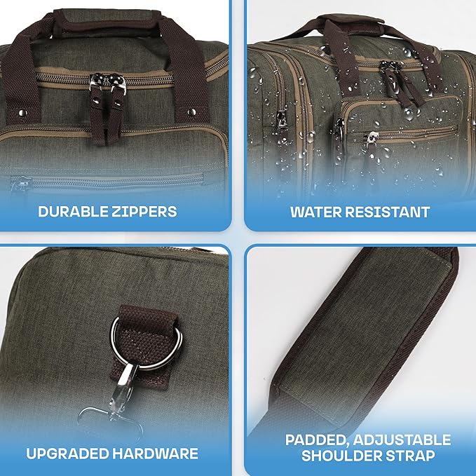 Duffle Bag for Travel 20–23” Expandable (40L) – Lightweight Water-Resistant Carry On Weekender with Multiple Pockets & Shoulder Strap – Airline Approved Travel Duffel Bags for Men & Women - ARMY GREEN