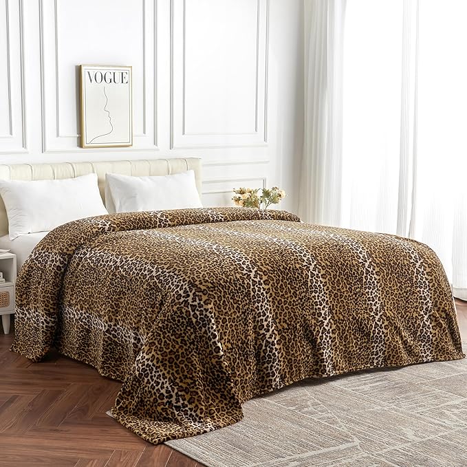 Fleece Queen Size Super Soft Cozy Leopard Print Blanket for Couch Bed, Cheetah Print Blanket for All Seasons 90"x90" (Dark Brown)