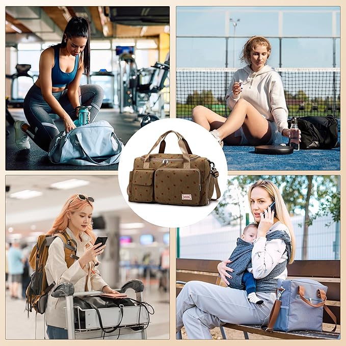 Small Gym Bags for Women, Travel Duffle Bag with Shoes Compartment, 4 in 1 Carry on Weekender Overnight Bag with Dry Wet Separated Pocket, Sport Gym Tote Bag for Yoga, Dance, Swimming, Workout, Ballet
