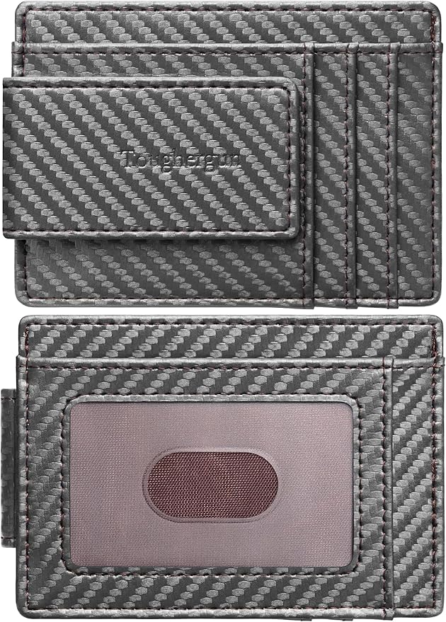 Toughergun Slim Wallet for Men RFID Blocking Money Clip, Minimalist Front Pocket Credit Card Holder, Magnetic Thin Mens Wallets with ID Window