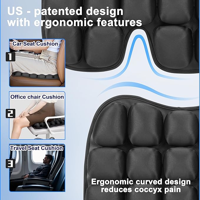 Upgrade Travel Seat Cushion for Airplane,Portable&Adjustable Air Seat Cushion,Coccyx Tailbone Pain Relief Chair Pad,Inflatable Cushion for Wheelchair, Travel,Driving,Office Work