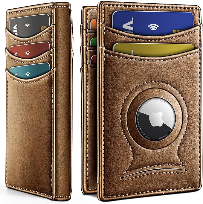 BULLIANT Men Airtag Wallet,Slim Wallet Money Clip Card Holder Magnetic Closure 12 Cards in Front Pocket RFID Blocking