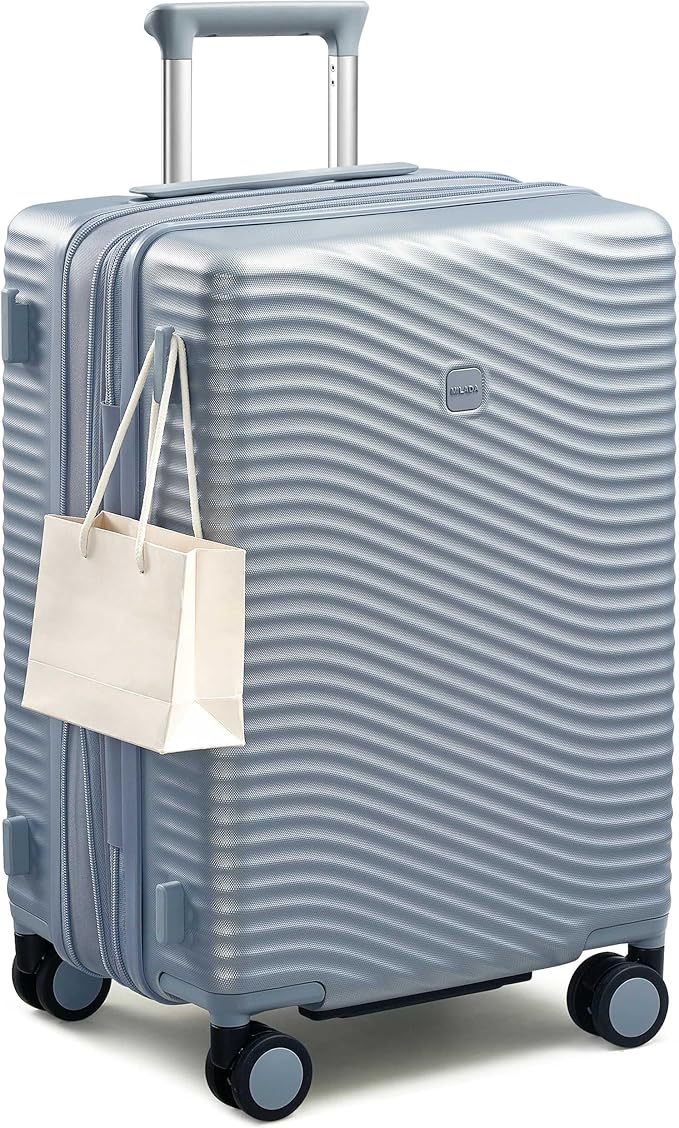 MILADA 24 Inch Expandable Checked Luggage - Hardshell Suitcase with Wheels, TSA Lock, Durable PC Shell, Checked Baggage, Lightweight & Scratch-Resistant, Arctic Silver
