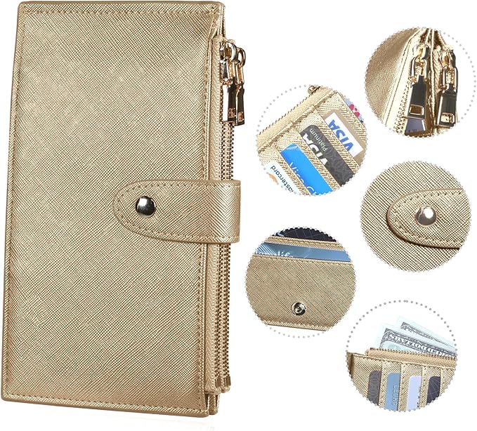Travelambo RFID Wallet Women Large Size Bifold Multi Card Wallet Case with Zipper Pocke Credit Card Holder for Women