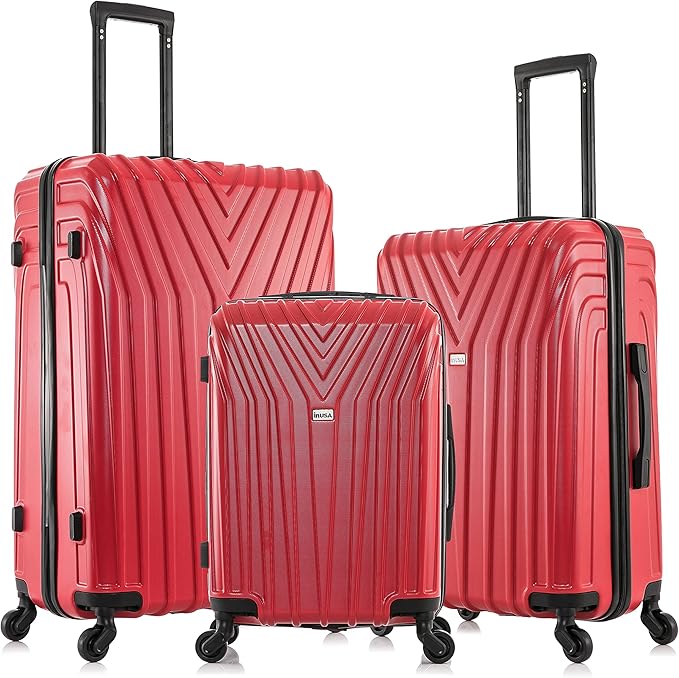 InUSA VASTY Luggage with Spinner Wheels | Durable Lightweight Hardshell SuitcaseTravel Sets with Handle and Trolley | (20in 24in 28in) 3 Piece Luggage Set | Red