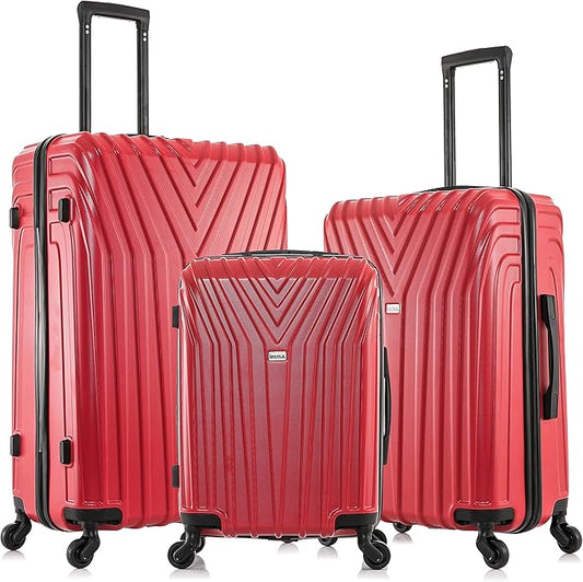 InUSA VASTY Luggage with Spinner Wheels | Durable Lightweight Hardshell SuitcaseTravel Sets with Handle and Trolley | (20in 24in 28in) 3 Piece Luggage Set | Red