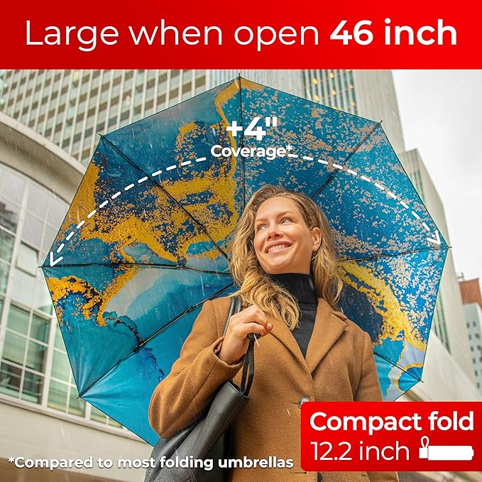 TUMELLA Inverted Windproof Umbrella, Large, Strong, Light, Portable, Automatic Reverse Folding Rain Umbrella, Durable Premium Grip, Fits Car & Backpack