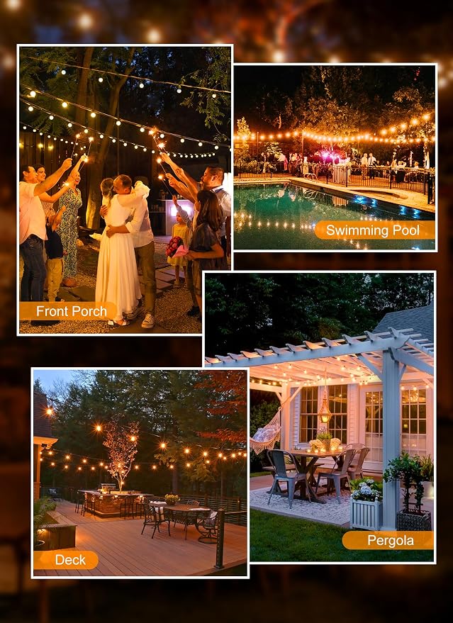 Outdoor String Lights, 25FT 12+1 G40 Bulbs Shatterproof Patio Lights | IP65 Waterproof Dimmable Hanging Connectable Globe LED Outdoor Lights for Backyard, Bistro, Porch, Deck, Balcony
