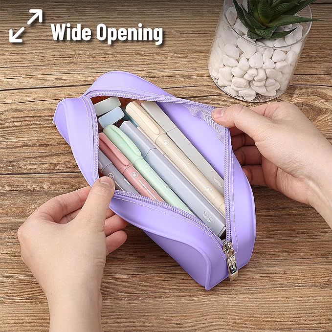 Mr. Pen- Silicone Pouch, Aesthetic Purple Pencil Bag, Small Makeup Pouch