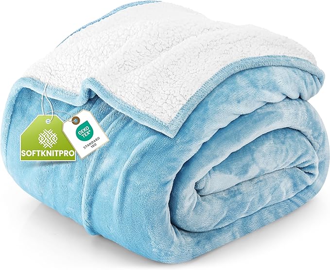 Utopia Bedding Sherpa Blanket King Size (Washed Blue, 90x102 Inches) - Soft Lightweight Plush Fleece Reversible Blanket for Bed, Sofa, Couch, Camping and Travel