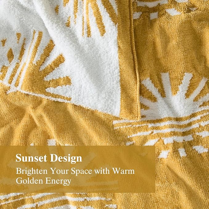 Throw Blanket, Chenille Microfiber Blankets for Couch, Soft Cozy Fluffy Warm Knitted Sunset Blanket for Sofa, Bed, Chair, Reversible Fuzzy Plush Lightweight Decorative Blanket, 50x60 inches