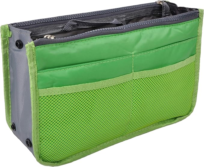 Vercord Purse Organizer Insert for Handbags Bag Organizers Inside Tote Pocketbook Women Nurse Nylon 13 Pockets Green Medium