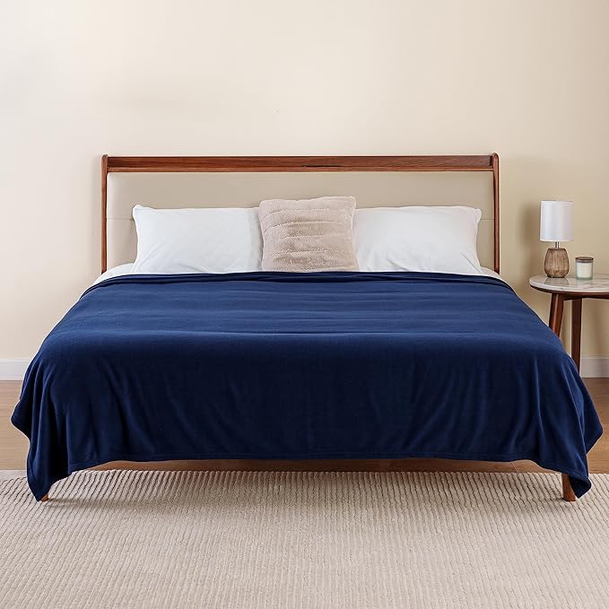 Berkshire Blanket Microfleece Queen Size Bed Blanket Navy, Lightweight Soft Breathable Plush Micro Fleece Blanket for Bed Couch Sofa, 90x90 Inches