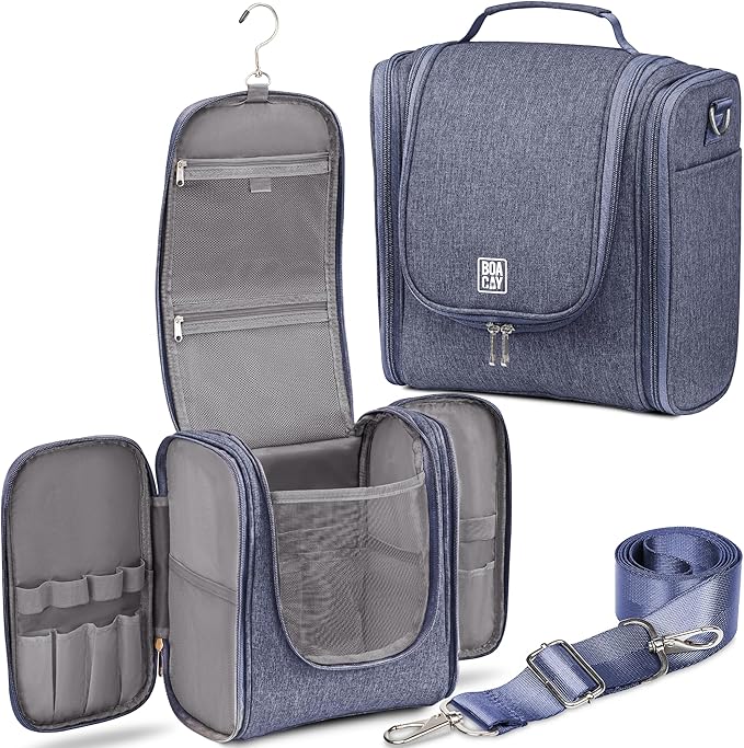BOACAY Extra Large Hanging Travel Toiletry Bag for Women and Men, Makeup Bag, Bathroom & Shower Organizer Kit for Accessories, Cosmetics, Essentials