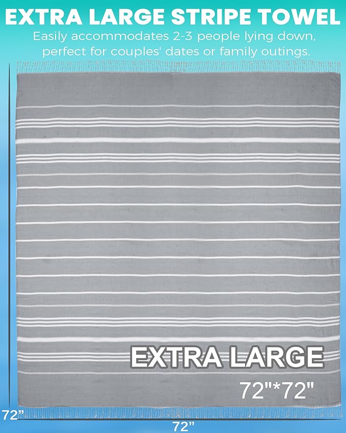 2 Pack Giant Huge Thin Boho Throw Blanket Turkish Beach Blanket Towel Jumbo Extra Large XL XXL Big Oversized Outdoor Picnic Accessories Travel Essentials Camping Gears Must Haves Yard Yoga Mat Grey