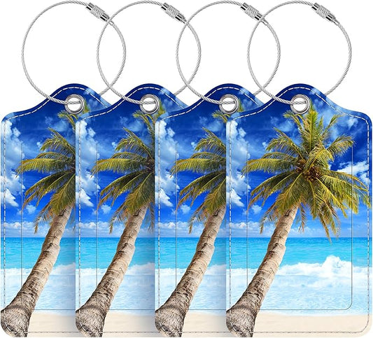 Luggage Tags for Suitcases, 4 Pack Cute PU Leather Suitcase Tag Identifiers TSA Approved with Stainless Steel Loop and Address Card for Baggage Tag for Cruise Airport Travel Essentials by Chelmon