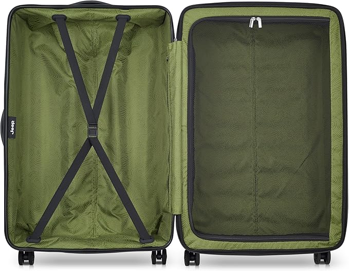 Jeep JH004C Hardside Expandable Luggage with Spinner Wheels, Black, Checked-Large 28 Inch