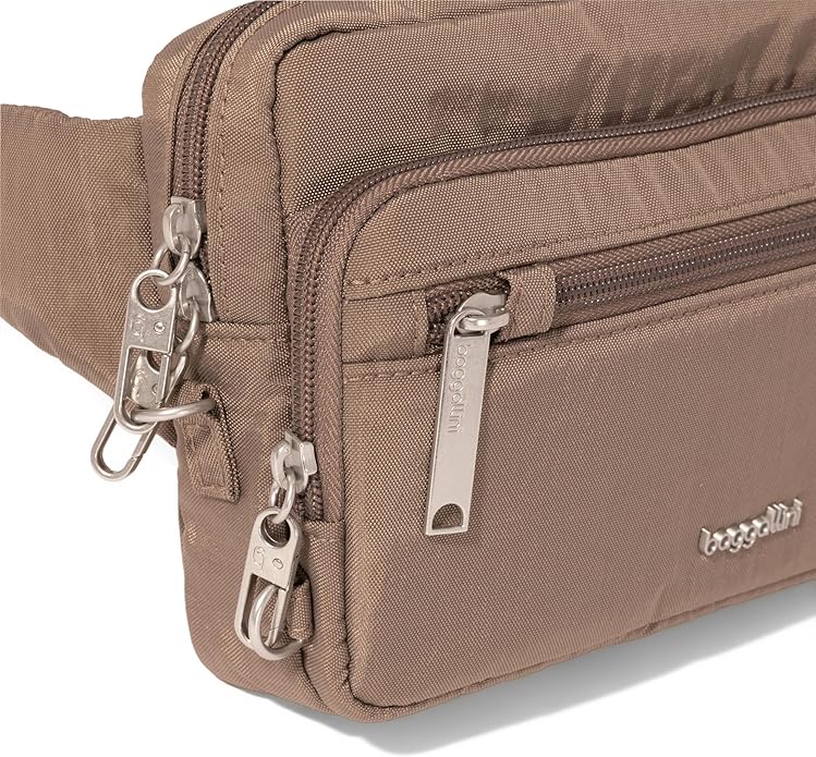 Baggallini Securtex Anti-theft Belt Bag 8.8"x5.5" Crossbody Fanny Pack for Women RFID Wallet Locking Zipper Travel Purse
