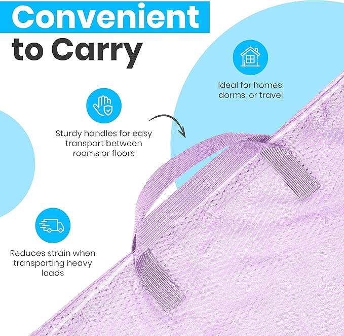 Large Mesh Laundry Bags - Heavy Duty with Handles & Drawstring - Machine Washable Net Laundry Sacks for College Dorm, Camp, Travel, Bedding & Clothes Storage (Purple)