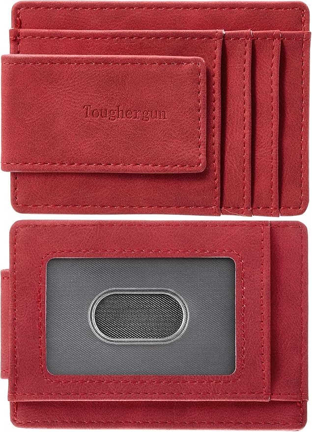 Toughergun Slim Wallet for Men RFID Blocking Money Clip, Minimalist Front Pocket Credit Card Holder, Magnetic Thin Mens Wallets with ID Window